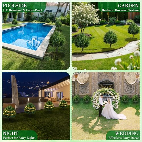 24.8-Inch Artificial Cedar Topiary Ball Trees - Set of 2 UV-Resistant Faux Cypress Bushes for Outdoor Patio and Garden Decor