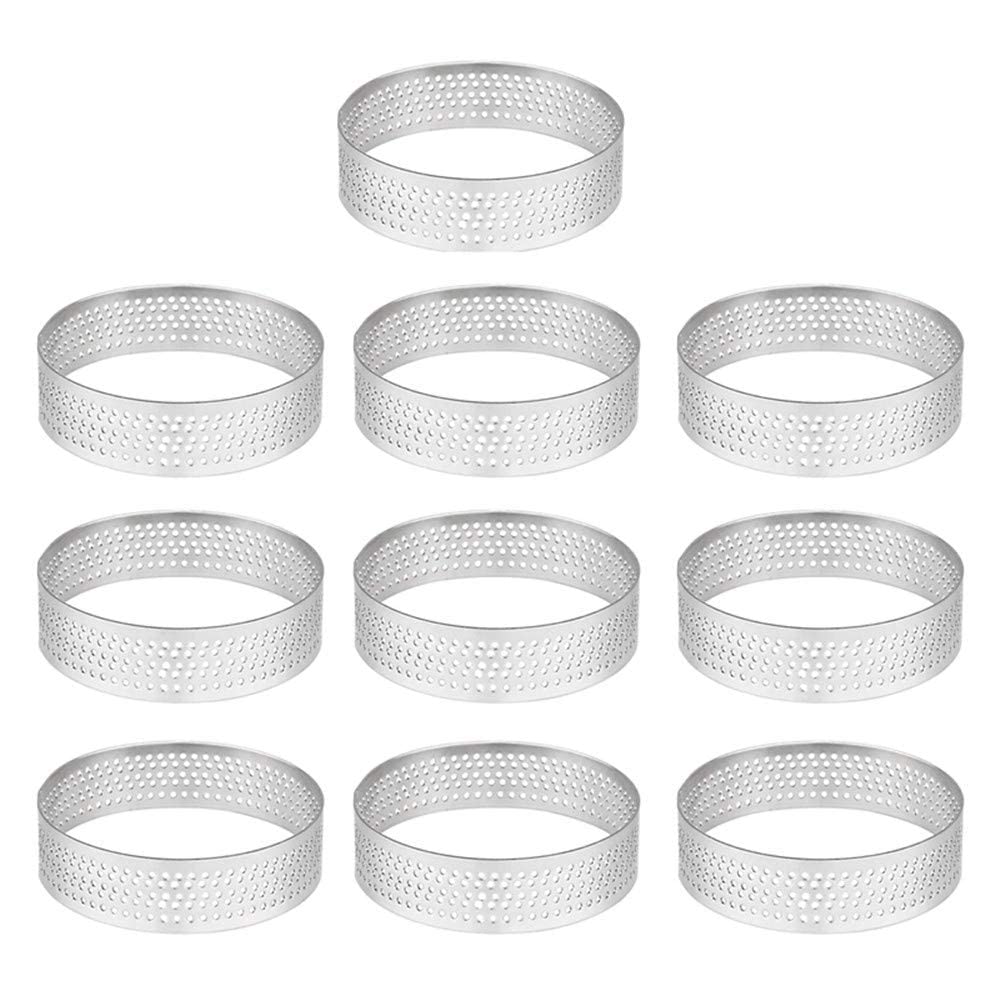 10 Pcs 2.76 Inch 304Stainless Steel Tart Ring, Heat-Resistant Perforated Cake Mousse Ring, Round Ring Baking doughnut tools (7cm)