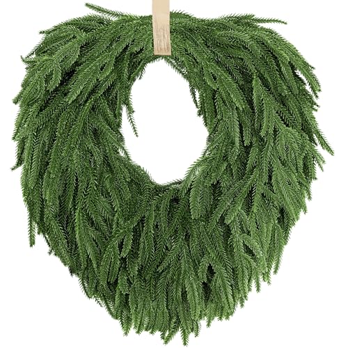 24-Inch Norfolk Pine Artificial Wreath for Front Door, Real Touch Faux Greenery