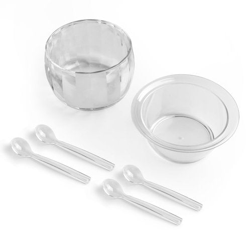 Chilled Dip Bowl Set with Ice for Serving, 2 Pack Ice Chiller Bowl with 4 Spoons for Chilled Pasta, Potato, Dressing, Fruit and Party