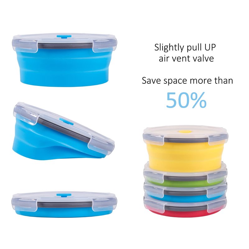 Collapsible Food Storage Containers with Airtight Lid, 40.5 oz, Kitchen Stacking Silicone Collapsible Meal Prep Container Set for Leftover, Microwave Freezer Dishwasher Safe, 4 Colors Round, Set of 4