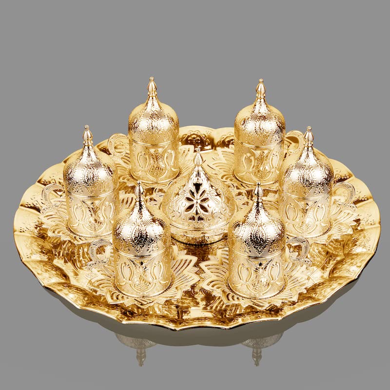 Serving Tray, Coffee Tea Serving Metal Wavy Round Tray 14''(Inches) | Mr Zoni (Gold)