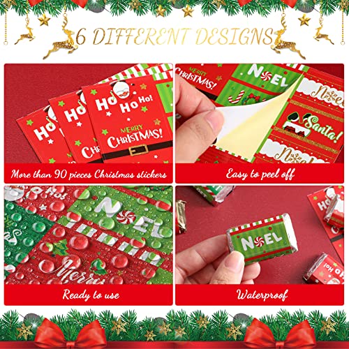 Christmas Mini Candy Wrappers - Santa, Elf, Holiday Labels (90 pcs)