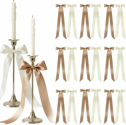 Lyrow 36 Pcs Champagne Ivory Satin Ribbon Bows - Elegant Decor for Weddings, Parties & DIY Projects (19.7" x 5.28")