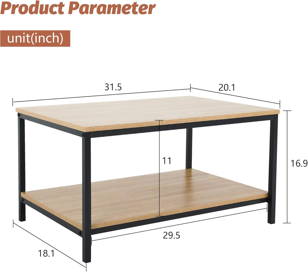 Skiennix 2-Tier Coffee Table - Metal Frame with Open Storage Shelf | Easy Assembly for Living Room
