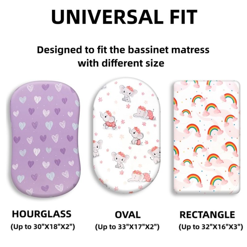 4 Pack Baby Girl Bassinet Sheets Set Soft Fitted Floral or Elephant Theme Baby Girl Mattress Covers Breathable Toddler Bed Sheets for Infant or Newborn Girls (Elephant, Bassinet Sheets)