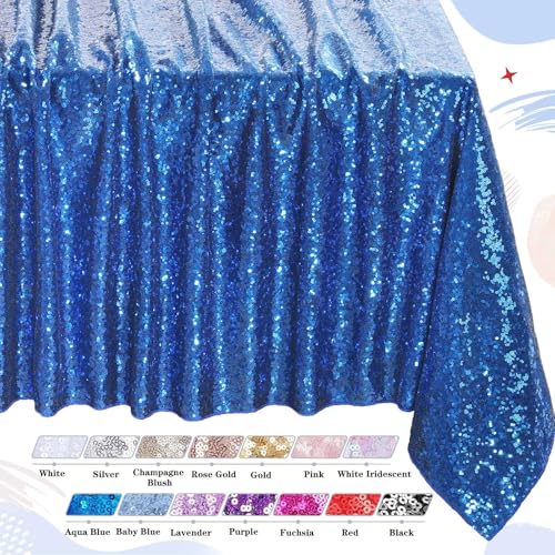 QueenDream Royal Blue Sequin Tablecloth 90x156 Inch Party Overlay