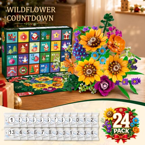 HOGOKIDS Wild Flower Bouquet Building Set with Lights - Advent Calendar for Kids & Adults