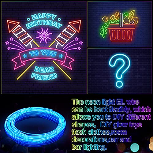 6-Pack 16.4ft Portable LED Neon EL Wire Kit, Battery Operated Rope Lights