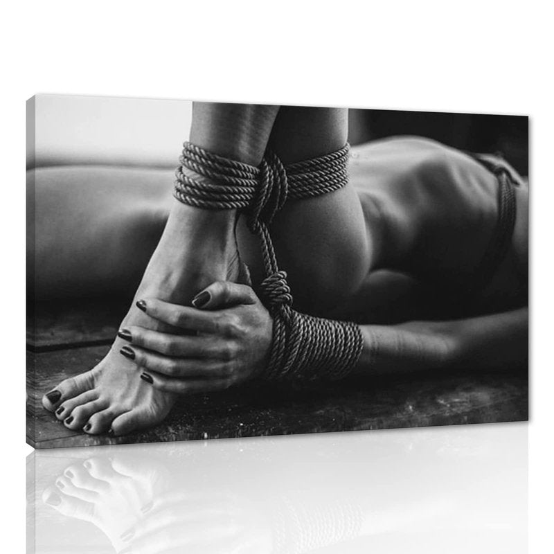 Yatsen Bridge Sexy Canvas Wall Art Black White Nude Woman Paintings Posters and Prints Modern Bondage Pictures Wall Decor for Living Room Bedroom Decoration Framed Ready to Hang - 44x28inch