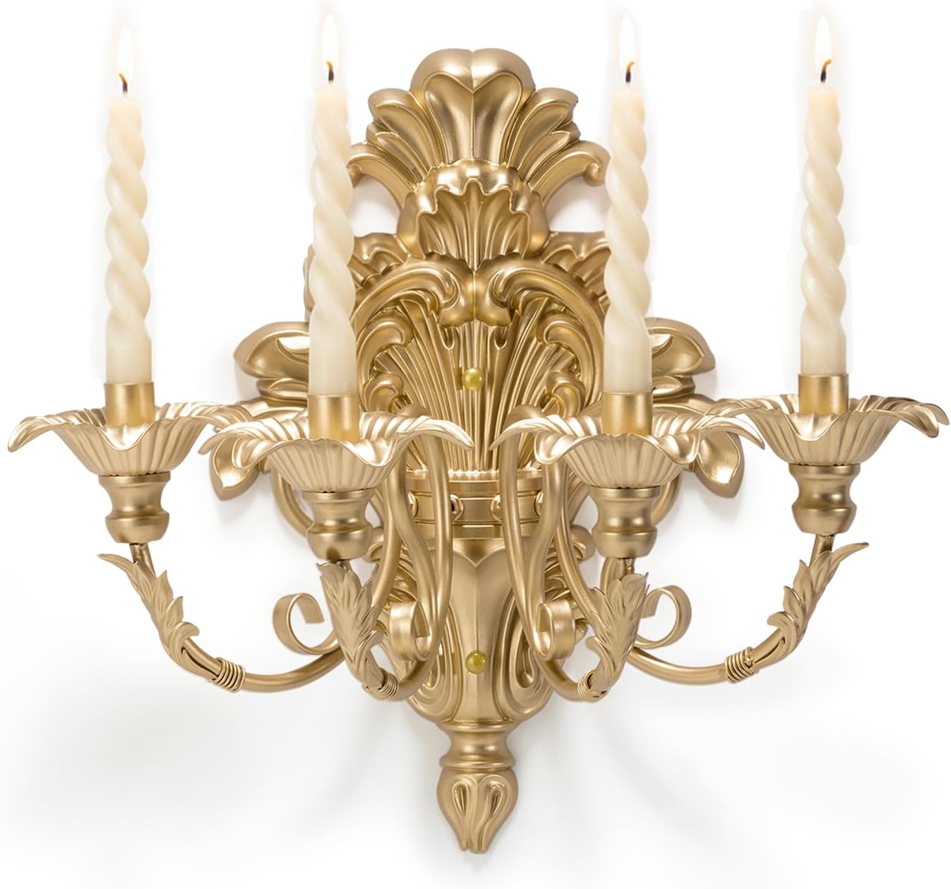 Roman - Fountain Wall Sconce | 4-Candle Gold Baroque Candelabra - Antique Metal Tapered Candle Holder for Victorian Decor