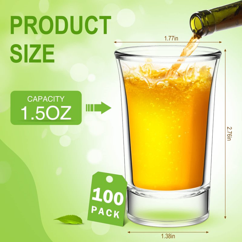Geosar 100 Pieces Clear Short Shot Glasses Bulk 1.5 oz Mini Round Shot Glasses Heavy Base Small Glass Cups for Wedding Party, Water, Juice, Milk, Coffee, Drinking(Novelty Style)