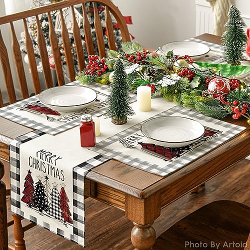 Artoid Mode 12x18 Grey Buffalo Plaid Christmas Placemats, Set of 4