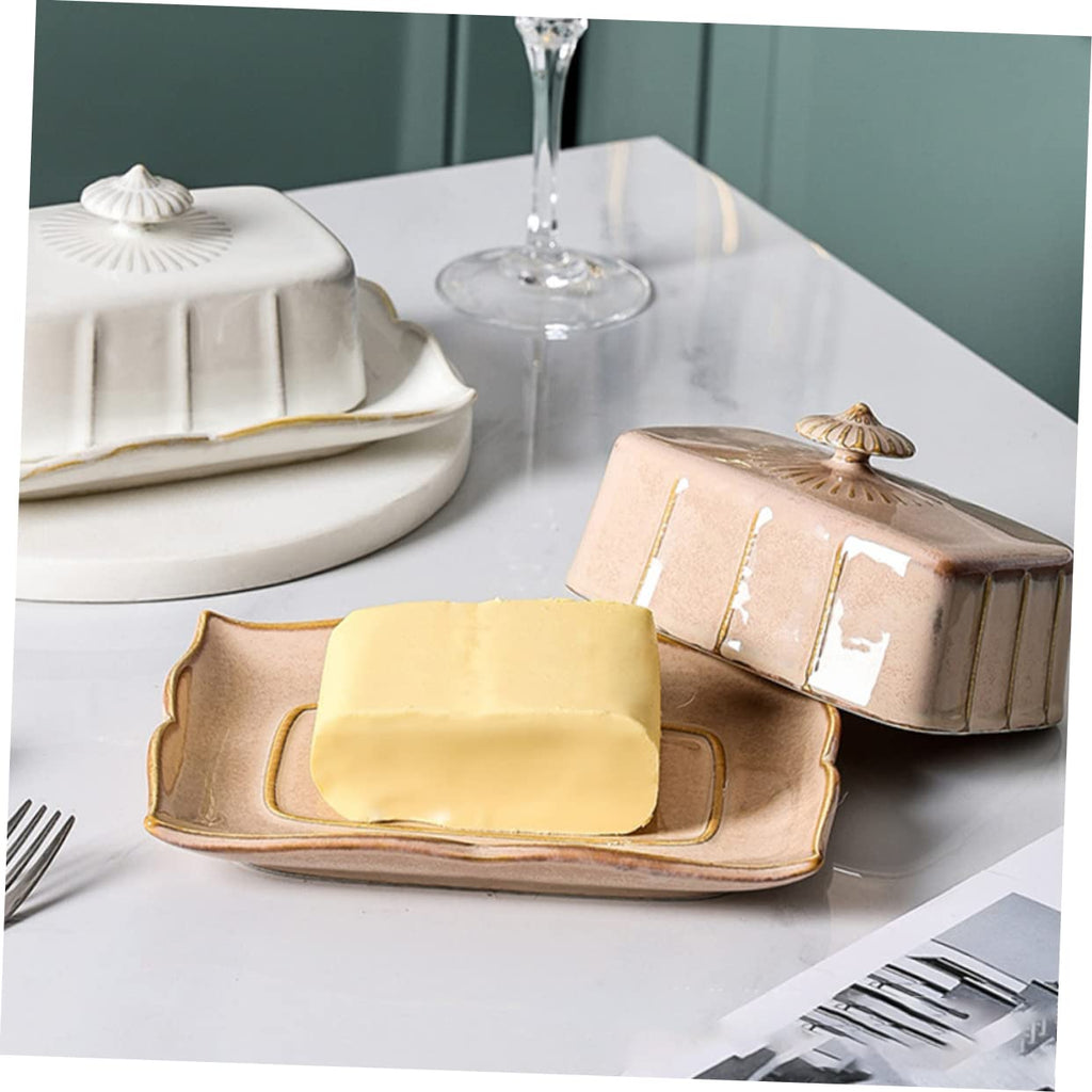 STOBAZA Ceramic Butter Dish with Lid 7.59X5.59X3.54 Inch Porcelain Butter Plate for Kitchen Counter Food Storage and Serving Decorative Tray for Home and Restaurant Use
