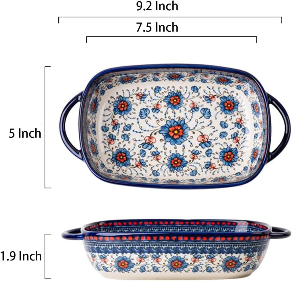 Skiennix Vintage Ceramic Bakeware Casserole Dish - 22 Oz Flower Design with Handles for Oven Cooking
