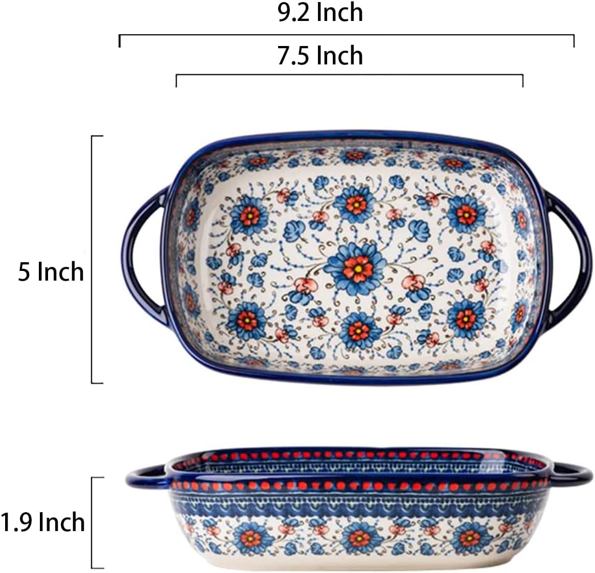 Skiennix Vintage Ceramic Bakeware Casserole Dish - 22 Oz Flower Design with Handles for Oven Cooking