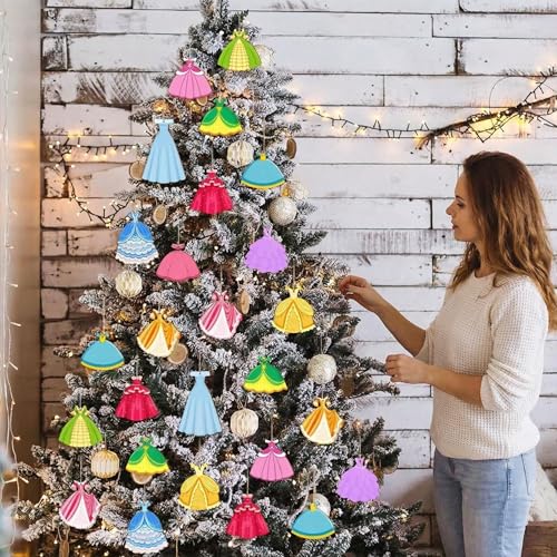 Huwena 36Pcs Christmas Wooden Princess Dress Ornaments Set