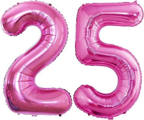 GOER Jumbo 42-Inch Number 25 Balloons - Hot Pink Foil Helium Birthday Party Decorations