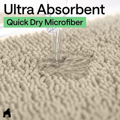GORILLA GRIP Bath Rug Mat - Thick Soft Absorbent Chenille | Quick-Dry Microfiber, 44x26, Washable Sand