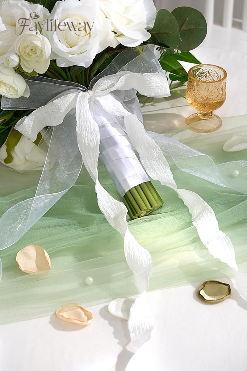 Faylifeway Wedding Bouquets for Bride, White Cascading Bridal Bouquet Artificial Flowers，9.8 Inch Bride Bouquets for Wedding Decoration, Boho Ceremony,Church, Anniversary Decor