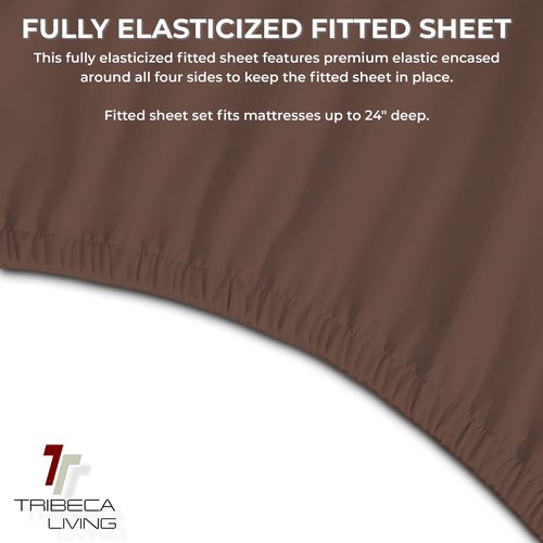 Tribeca Living Triple Brushed Soft Cotton Flannel Sheets Set, Queen Size 170-GSM Weight Extra Deep Pocket Sheet in Solid Chocolate Color