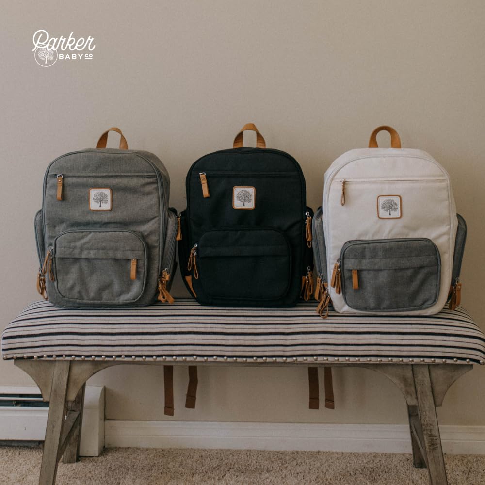 Parker Baby Diaper Backpack - Full Zip Diaper Bag with Insulated Pockets - Stylish Gray Design