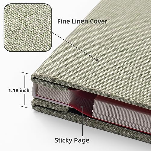 HoneyTolly 11x10.6in Self-Adhesive Linen Photo Album 60 Pages Grass Green