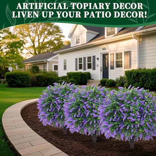 Artificial Boxwood Topiary Ball with Lavender - UV Resistant Set of 2