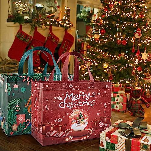 YANGTE 8 Pack Christmas Gift Bags with Handles - Large Holiday Tote Bags for Xmas Party Favors