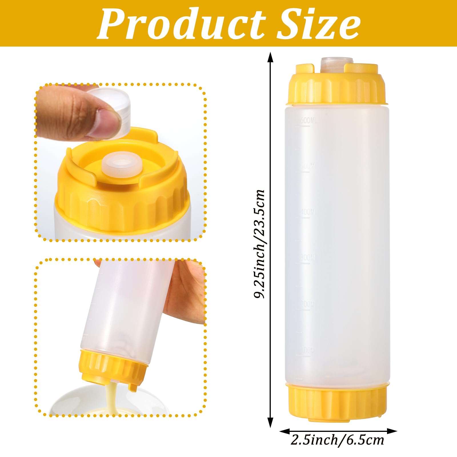 3 Pack Pancake Batter Dispenser and Mixer with BlenderBall Wire Whisk, Pancake Shaker Batter Dispenser, Kitchen Batter Bottle Squeeze for Cupcakes, Muffins, Crepes, Breakfast Art, and More (Yellow)