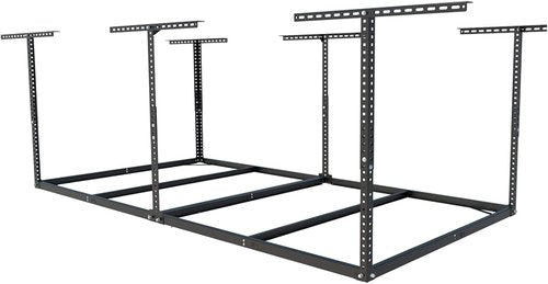 FLEXIMOUNTS 4x8 Overhead Garage Storage Rack - Heavy Duty Metal Ceiling Organizer, 600lbs Capacity, Black