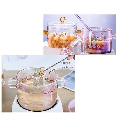Pink Glass Saucepan with Lid and Handle, 1.5L/50oz Glass Cooking Pot, Safe for Pasta, Soup, Milk, Baby Food