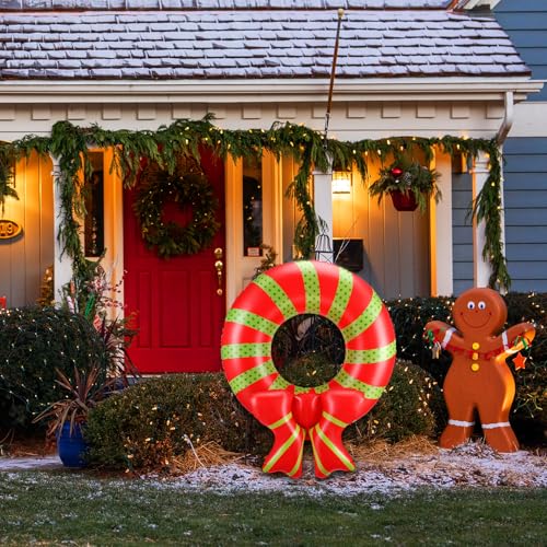 JellyArch Christmas in July Inflatable Pool Rings 31.5" - Set of 2 Holiday Wreath Floats for Summer Pool Parties