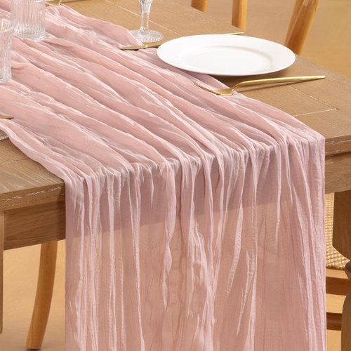 Boho Dusty Pink Cheesecloth Table Runner by [Brand Name] - 10FT Rustic Gauze for Weddings & Events | 35x120 Inch