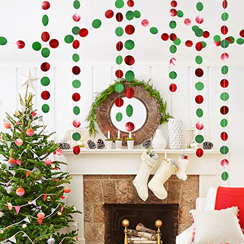 Red Green Dots Party Garland Banner - 2 Pack, 26 Feet Long for Weddings and Birthdays