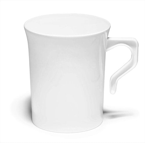 " OCCASIONS " 40 Mugs Pack, Heavyweight Disposable Wedding Party Plastic 8 oz Coffee Mugs/Tea Cups/Cappuccino Cups/Espresso Cup with Handles (8 oz Mugs, Plain White)