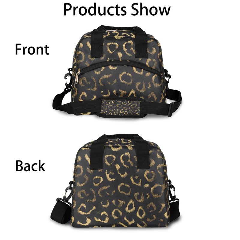 Black Gold Leopard Cheetah Insulated Lunch Bag for Women Men Adult Lunch Tote Bag with Shoulder Strap Reusable Lunch Box Large Containers Thermal Cooler Bag for Work School Picnic Lightweight Handbag