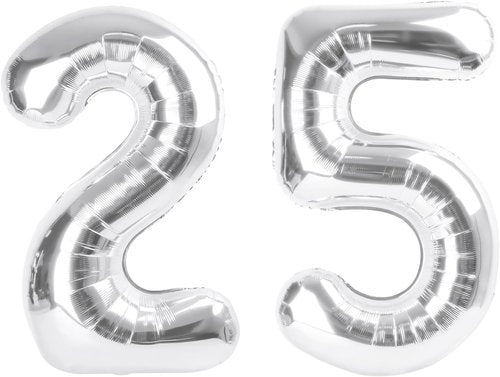 40 Inch Silver Foil Number 25 Balloons - Happy 25th Birthday Decorations for Women