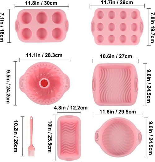 Acidea Nonstick Silicone Bakeware Set - 7-Piece BPA-Free Heat Resistant Baking Kit with Brush for Cakes & Muffins