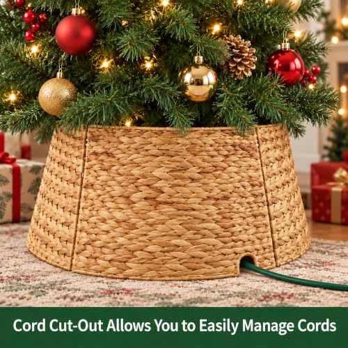 YCICI 28 Inch Christmas Tree Collar – Water Hyacinth Woven Tree Stand Cover