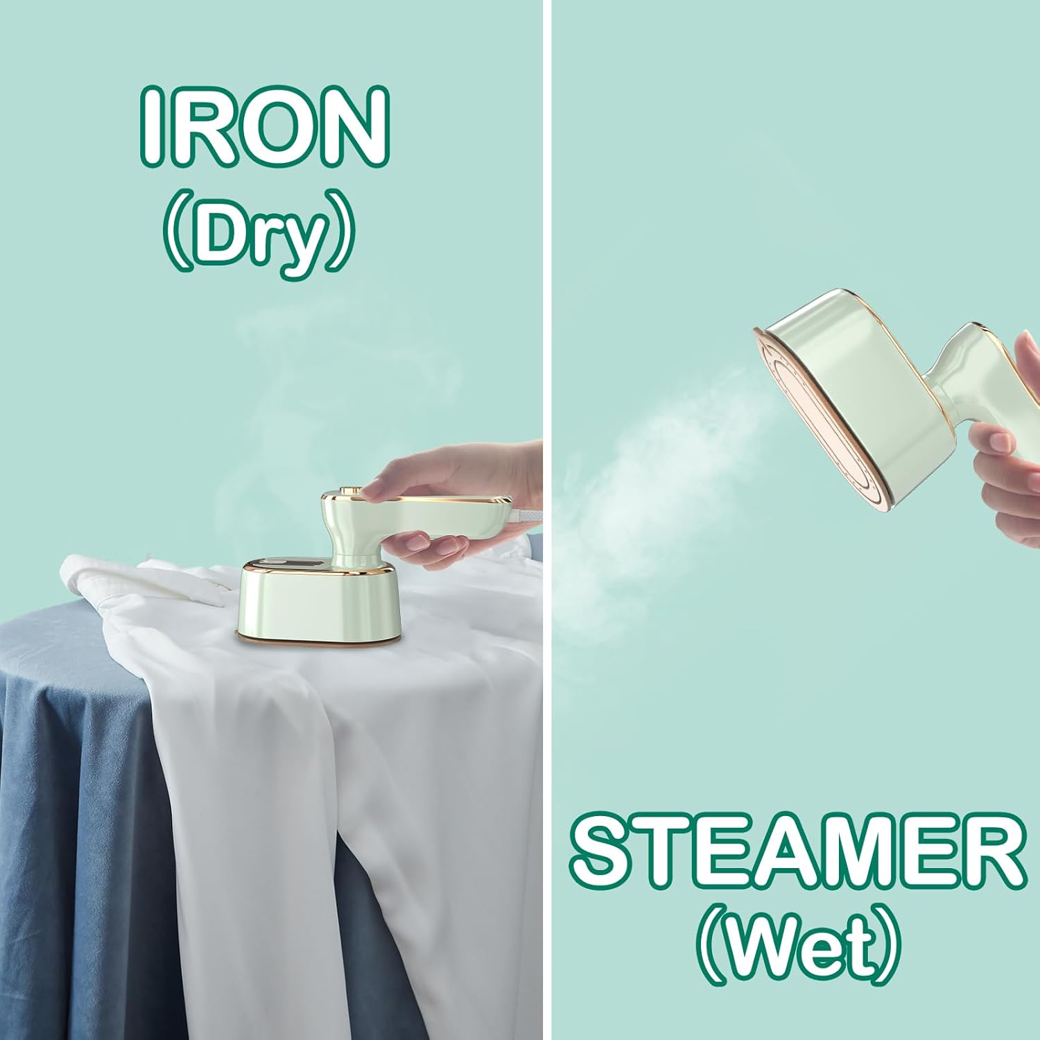 Skiennix Travel Steamer | Mini Portable Iron for Clothes - Compact Design for Home & College (Mint Green)