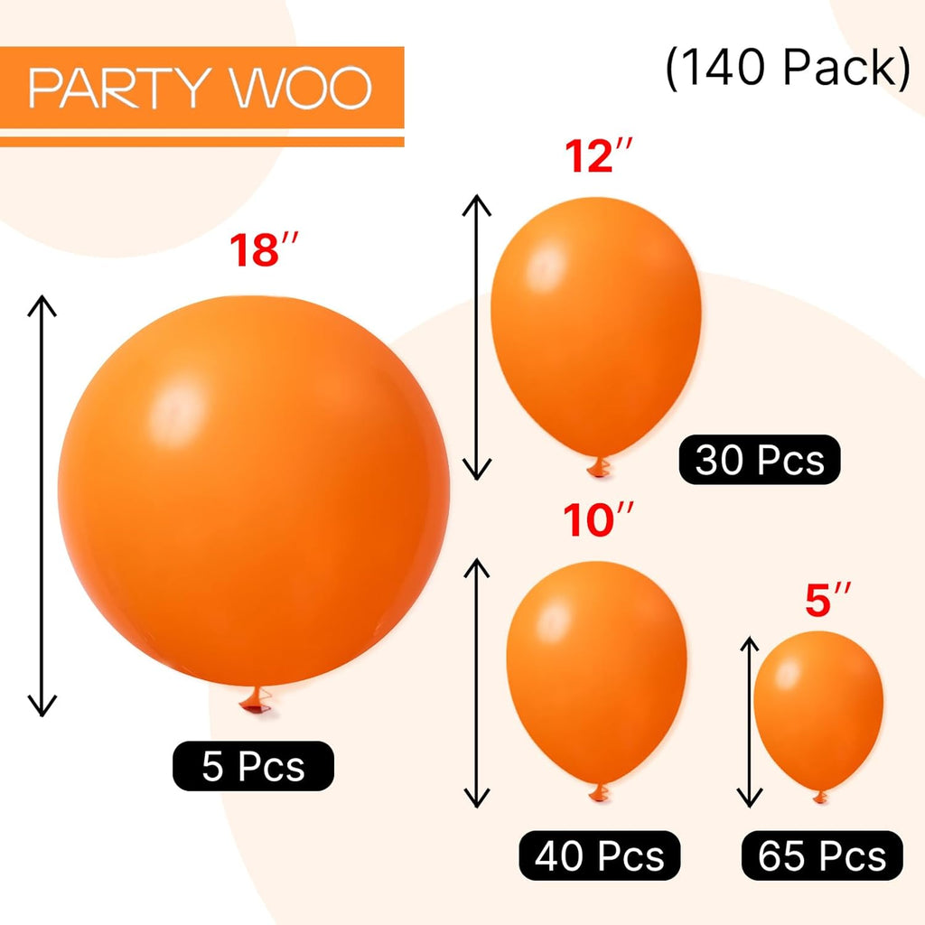 PartyWoo Orange Balloons - 140pcs Matte Fall Balloon Arch Kit | Various Sizes for Thanksgiving & Baby Showers