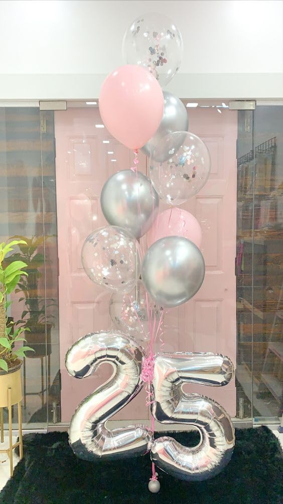 Silver Number 25 Balloon - 40 Inch Metallic 25th Birthday Decoration for Men & Women
