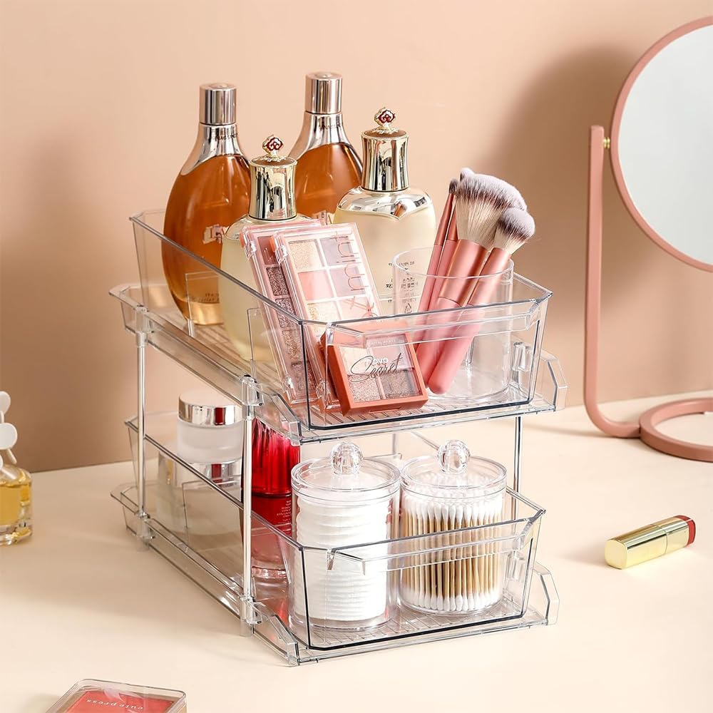Skiennix Swab Holder Canisters - Clear Plastic Qtip Dispenser with Lid for Cotton Balls & Makeup Pads