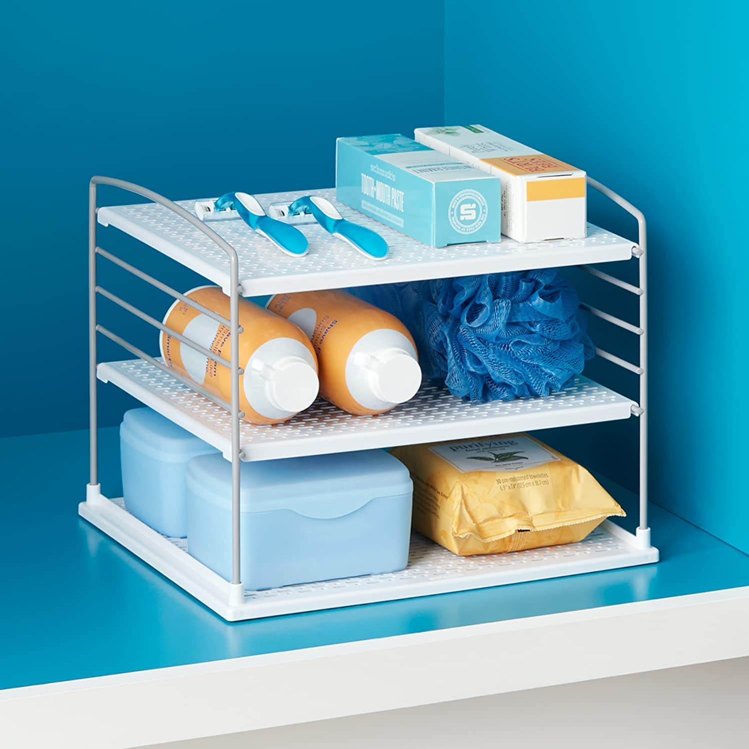 YouCopia UpSpace Cabinet Box Organizer, Adjustable Kitchen and Pantry Shelf for Plastic Wrap and Foil Storage, Large