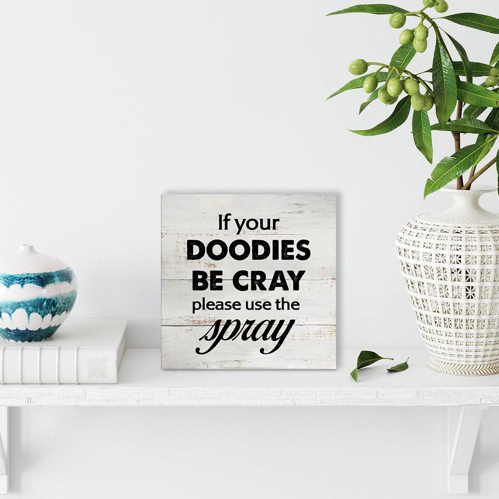 Rustic Bathroom Wood Box Sign - Funny Humor Decor for Farmhouse Style | 5 x 5 Inch