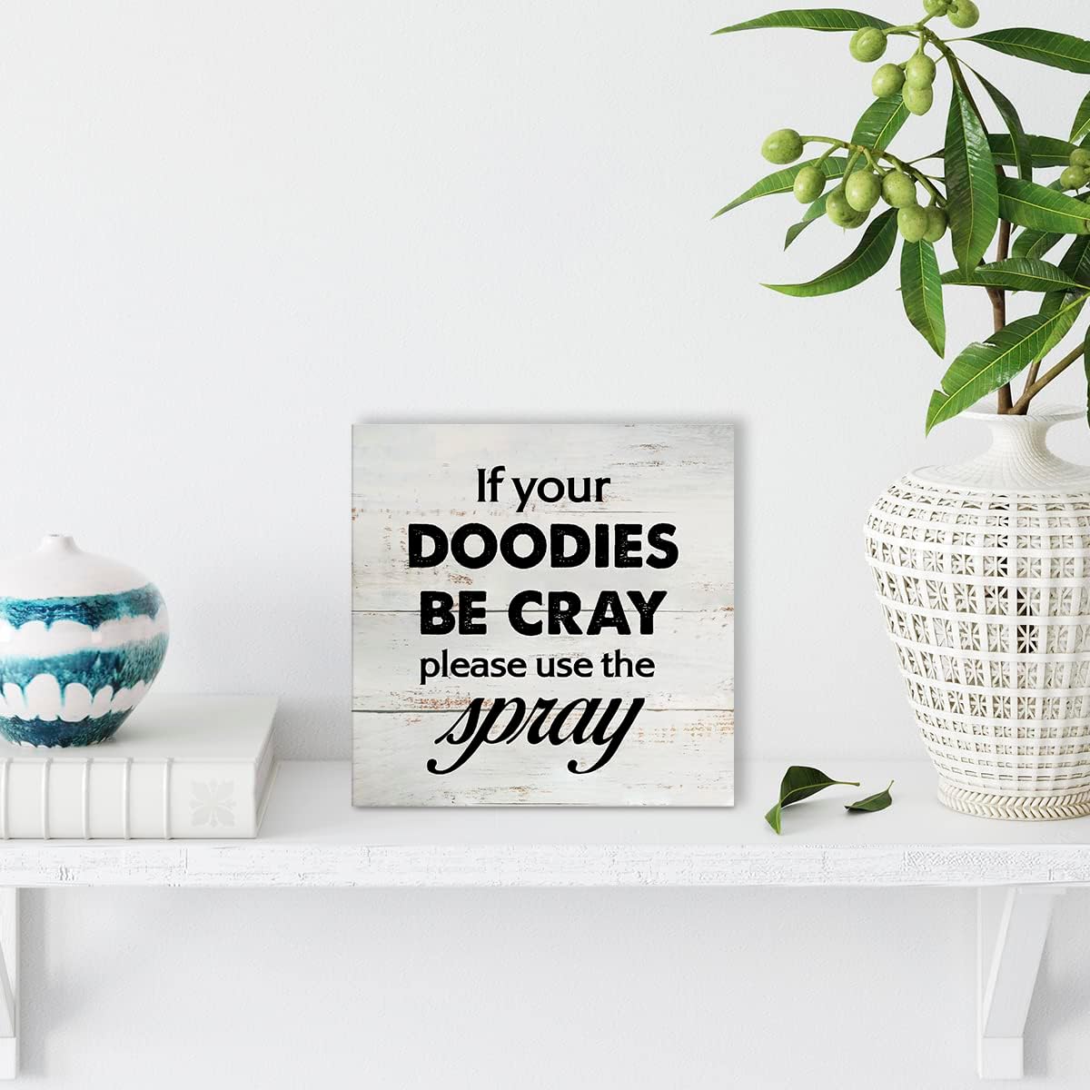 Rustic Bathroom Wood Box Sign - Funny Humor Decor for Farmhouse Style | 5 x 5 Inch