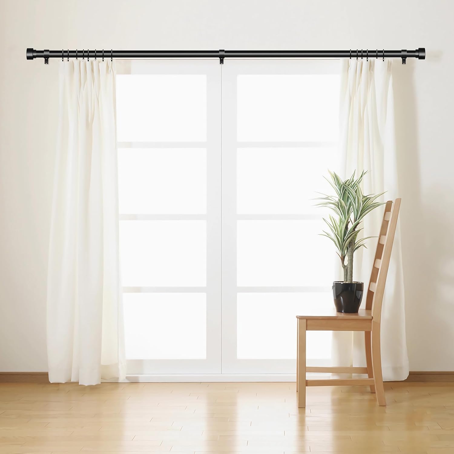 Time Forest Black Curtain Rods - Adjustable 32 to 120 Inch Heavy Duty, Modern Style for Indoor/Outdoor Use