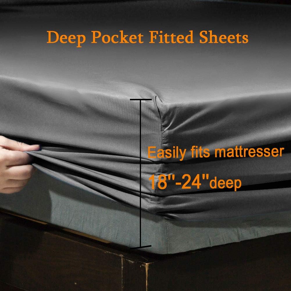 SONORO KATE Bed Sheet Set - Super Soft Microfiber 1800 Thread Count | Luxury Dark Grey Queen Size, Deep Pocket