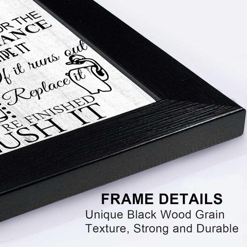 Biufo Bathroom Rules Wall Art - Framed Canvas Print with Inspirational Quotes | 8"x10" Size
